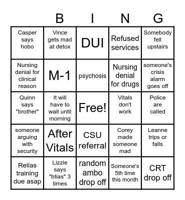 Overnight Bingo Card