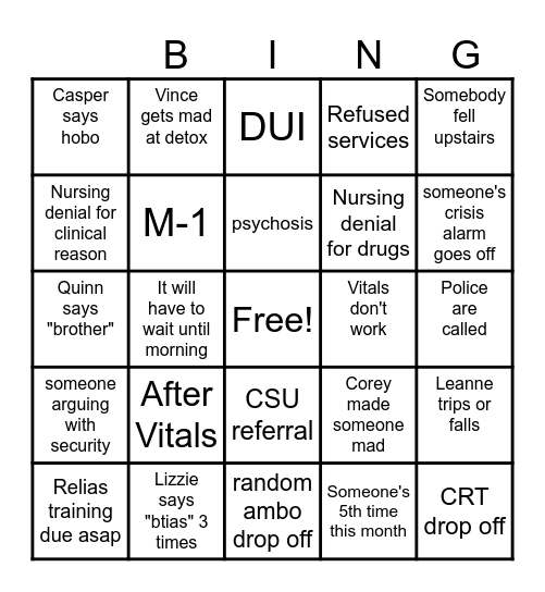 Overnight Bingo Card