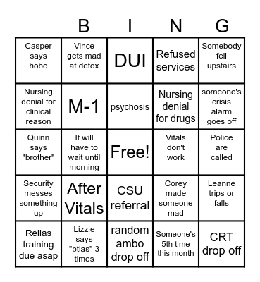 Overnight Bingo Card