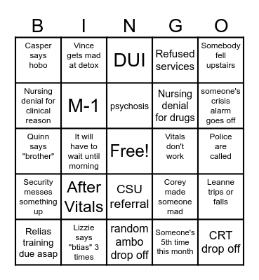 Overnight Bingo Card