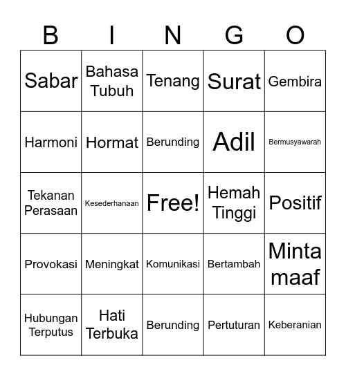 Konflik dalam Adab Persahabatan Bingo Card