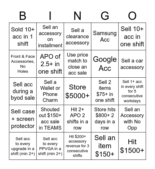 Accessory Bingo 2026 Bingo Card