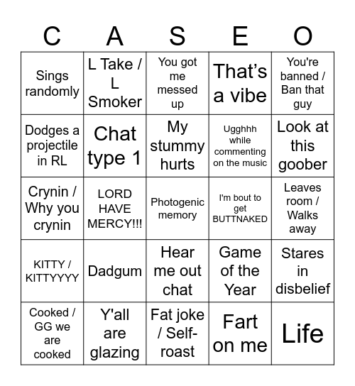 CaseOh! BingOh! Bingo Card