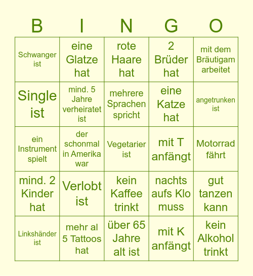 Finde einen Gast der... Bingo Card