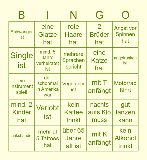 Finde einen Gast der... Bingo Card