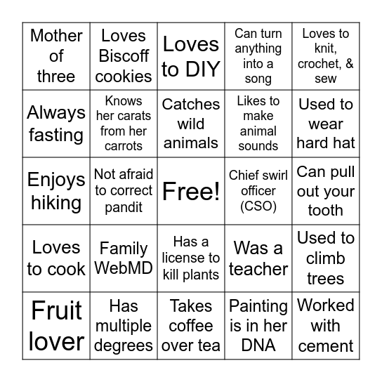 Pallu's 75th Birthday Bingo Card