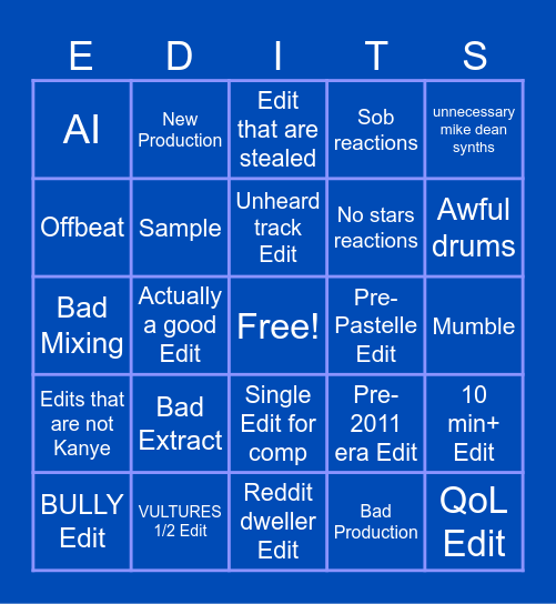 Yedits Bingo Card