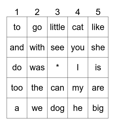 Word Bingo Card