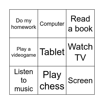 Hobbies Bingo Card