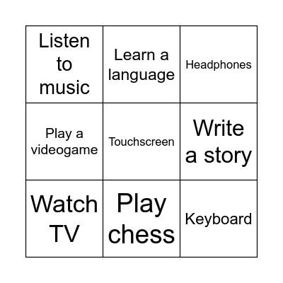 Hobbies Bingo Card