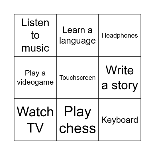 Hobbies Bingo Card