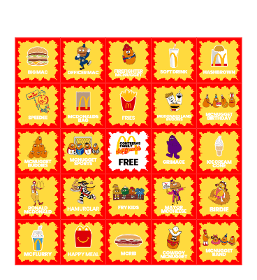 McDonalds Bingo Card