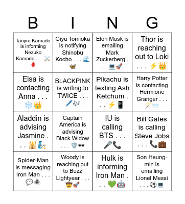 B16 L11 Hulk is informing Iron Man . . . 💚🤖 Bingo Card