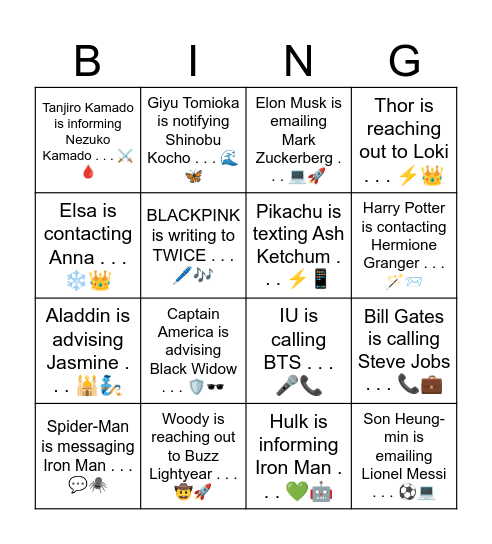 B16 L11 Hulk is informing Iron Man . . . 💚🤖 Bingo Card