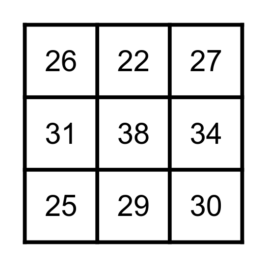 Numbers 20 to 40 Bingo Card