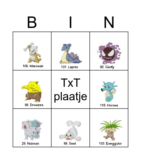 Pokemon Bingo Card