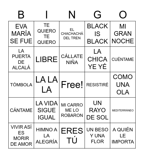 BINGO MUSICAL Bingo Card