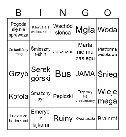 Majoweczkowe gory Bingo Card