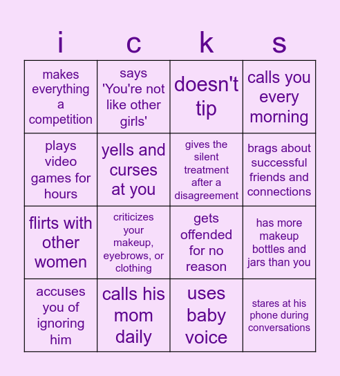 Men's icks Bingo Card
