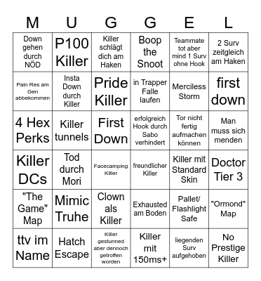DBD Bingo Bongo Bingo Card