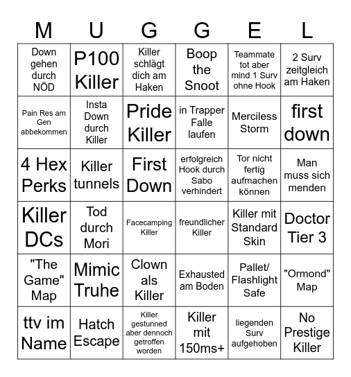 DBD Bingo Bongo Bingo Card