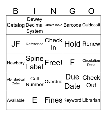 Library Lingo Bingo Card