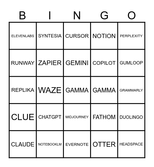 APLIKASI AI 2026 Bingo Card