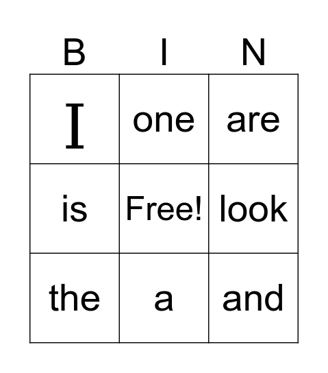 Tricky Words Bingo Card