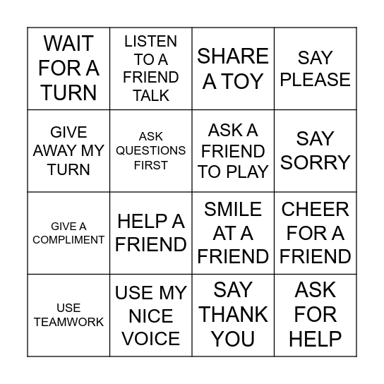 Good Friend Bingo Card
