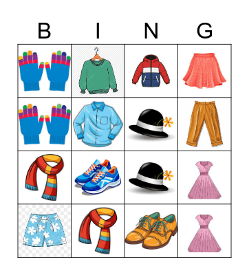 Clothes Bingo Card