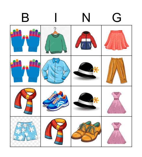 Clothes Bingo Card