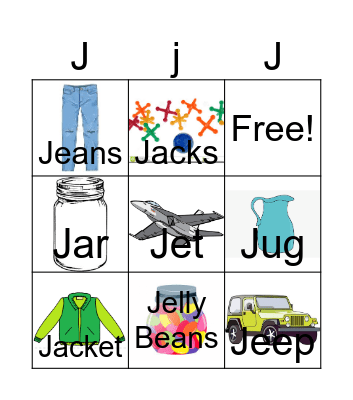 Letter J Bingo Card