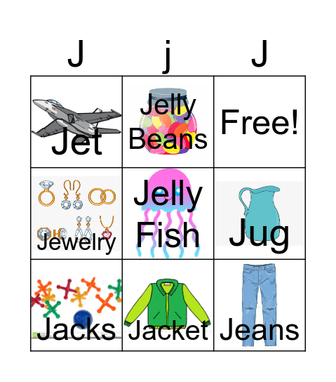 Letter J Bingo Card