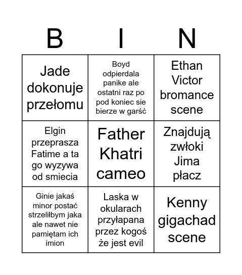 From s4e2 Bingo Card