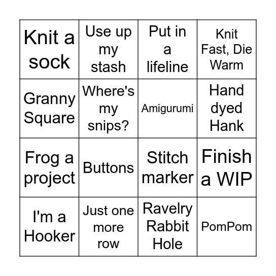 Crafty Bingo Lingo! Bingo Card