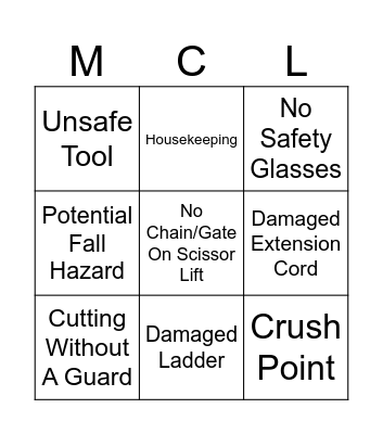 Genesis & Cadillac Safety Bingo Card