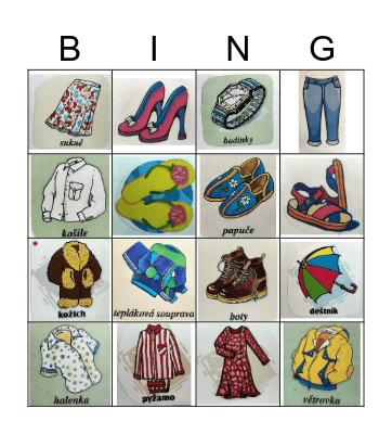 CLOTHES 1 Bingo Card