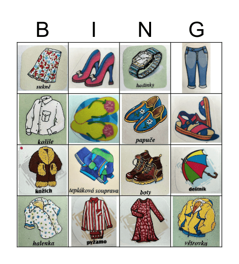 CLOTHES 1 Bingo Card