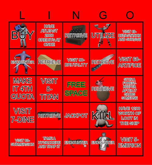 Lethal Company LINGO Bingo Card