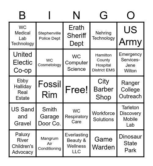 TWISD Career Fair Bingo Card