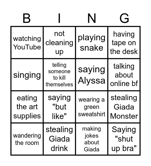 Alyssa! Bingo Card