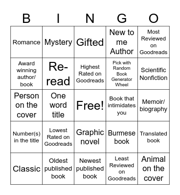 Physical TBR bingo Card