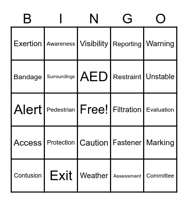 Safety Bingo Card
