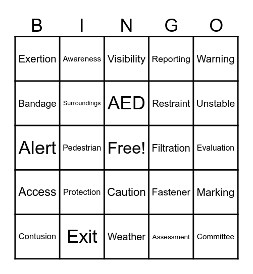 Safety Bingo Card