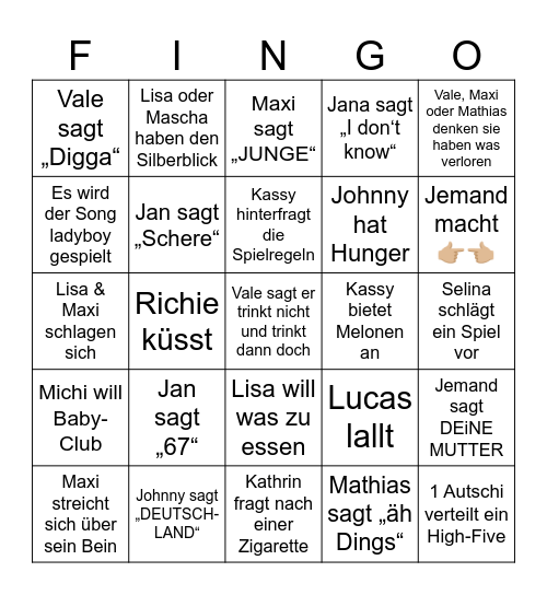 FRINGO Bingo Card