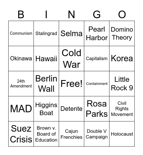 Unit 5 & 6 LEAP Review Bingo Card