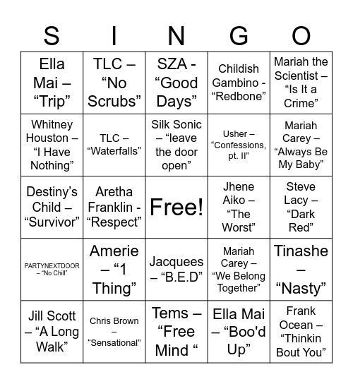 Stacks & Tracks: R&B/Soul Bingo Card