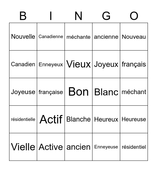 Masculin versu féminine Bingo Card