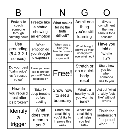 Coping & Boundaries Bingo Card