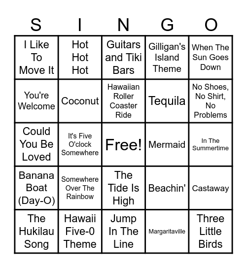 Hawaiian Singo Bingo Card